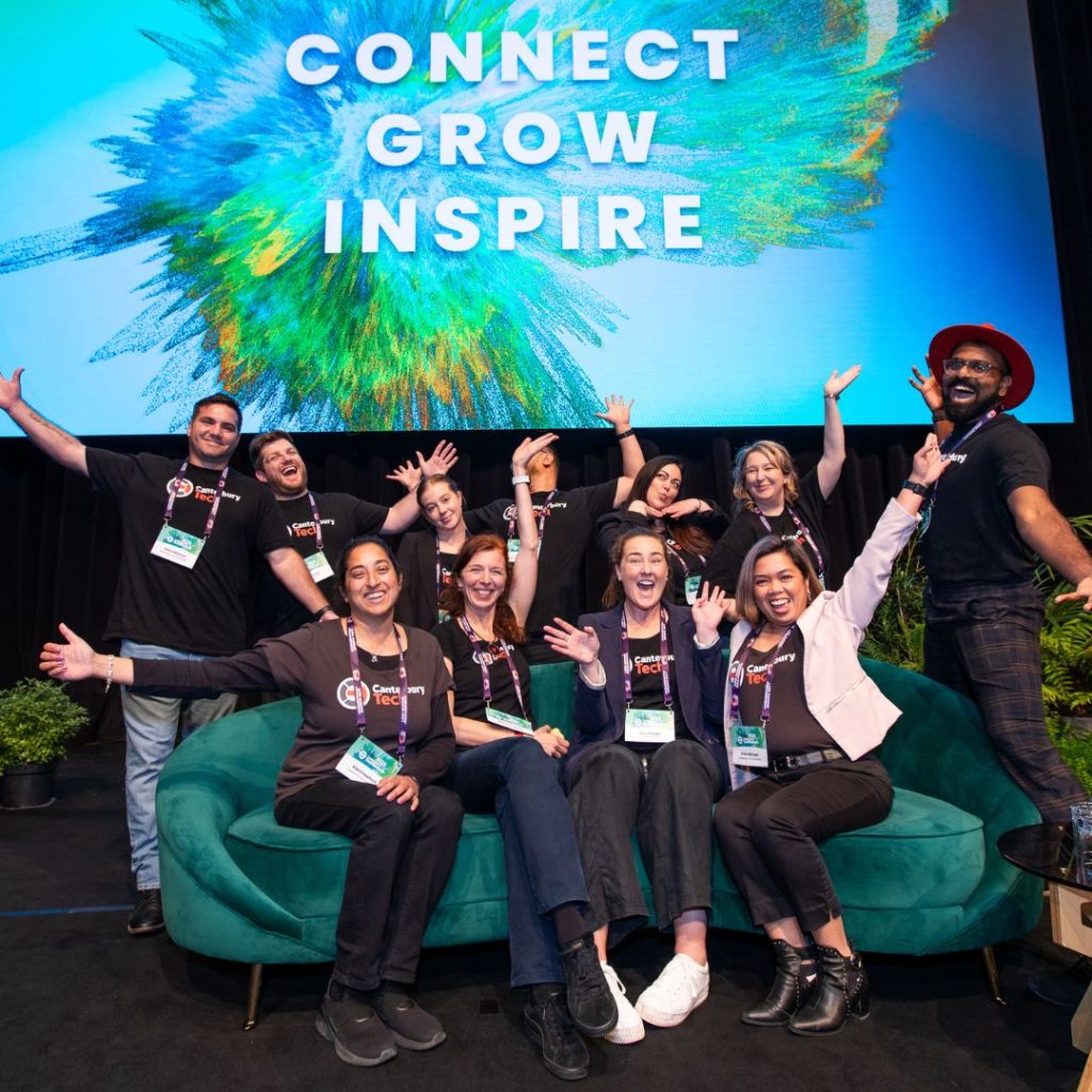 The Canterbury tech committee looking happy on the stage at the Canterbury Tech Summit 2023.